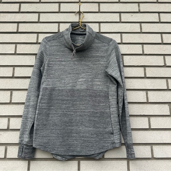 L.L.Bean Cozy Mixed-Knit Pullover Marled Light Gray Funnelneck Sweatshirt - Picture 6 of 12